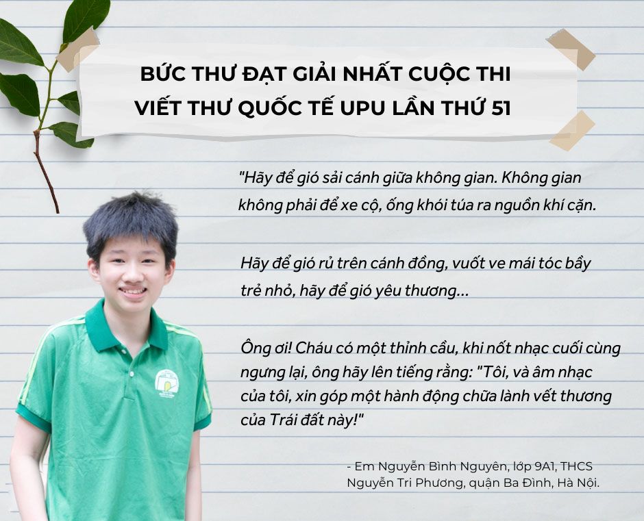 BỨC THƯ ĐẠT GIẢI NHẤT CUỘC THI VIẾT THƯ QUỐC TẾ UPU LẦN THỨ 51 (2022)